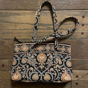 VERA BRADLEY CAFE LATTE Black Brown Shoulder Bag Tote Quilted Purse Satchel